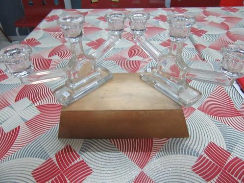 Paar Val St Lambert Art Deco kandelaars van gegoten kristal, Antiek en Kunst, Antiek | Glaswerk en Kristal, Ophalen of Verzenden
