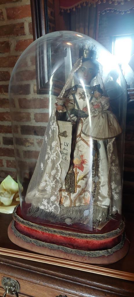Mariabeeld onder stolp – OLV met Kind – antiek devotiebeeld, Antiek en Kunst, Curiosa en Brocante, Ophalen