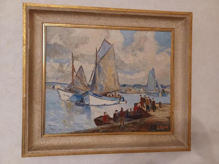 'Marine' signée C. Adam, Antiek en Kunst, Kunst | Schilderijen | Klassiek, Ophalen