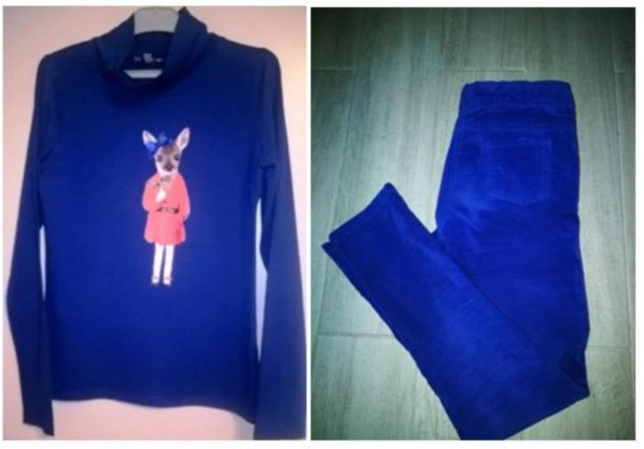 Blauwe broek + coltrui - Smart & Pretty - maat 146, Kinderen en Baby's, Kinderkleding | Maat 146, Zo goed als nieuw, Meisje, Setje