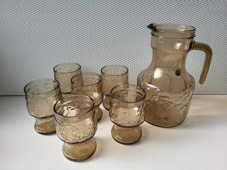 Vintage zomerse Italiaanse F&P kan en glazen set, Antiek en Kunst, Antiek | Glaswerk en Kristal, Ophalen