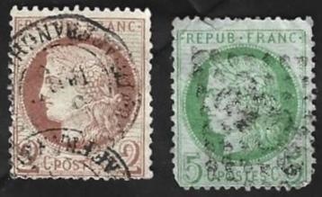 2 Postzegels Frankrijk 1872 Ceres Goden beschikbaar voor biedingen