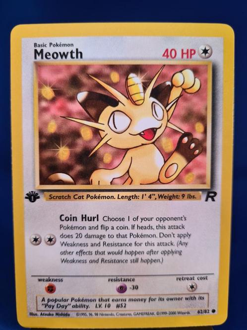 Meowth 62/82 - Team Rocket (1st edition), Hobby en Vrije tijd, Verzamelkaartspellen | Pokémon, Zo goed als nieuw, Verzenden