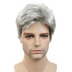 Mannen pruik kort haar in laagjes zilvergrijs kleur 51, Verzenden, Nieuw