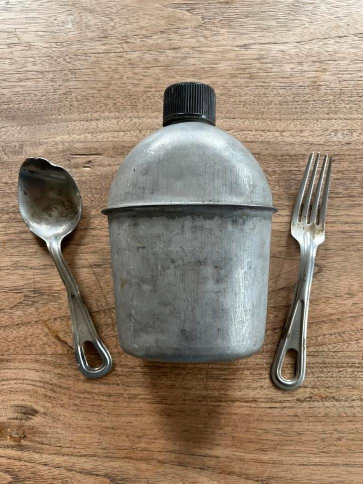 Amerikaanse veldfles en bestek WW2 set US 1944, Verzamelen, Militaria | Tweede Wereldoorlog, Landmacht, Ophalen of Verzenden