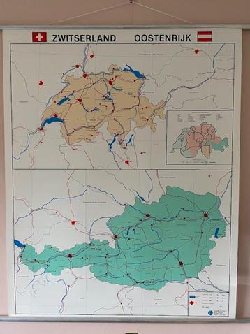 Wandkaart Oostenrijk Zwitserland schoolkaart vintage beschikbaar voor biedingen