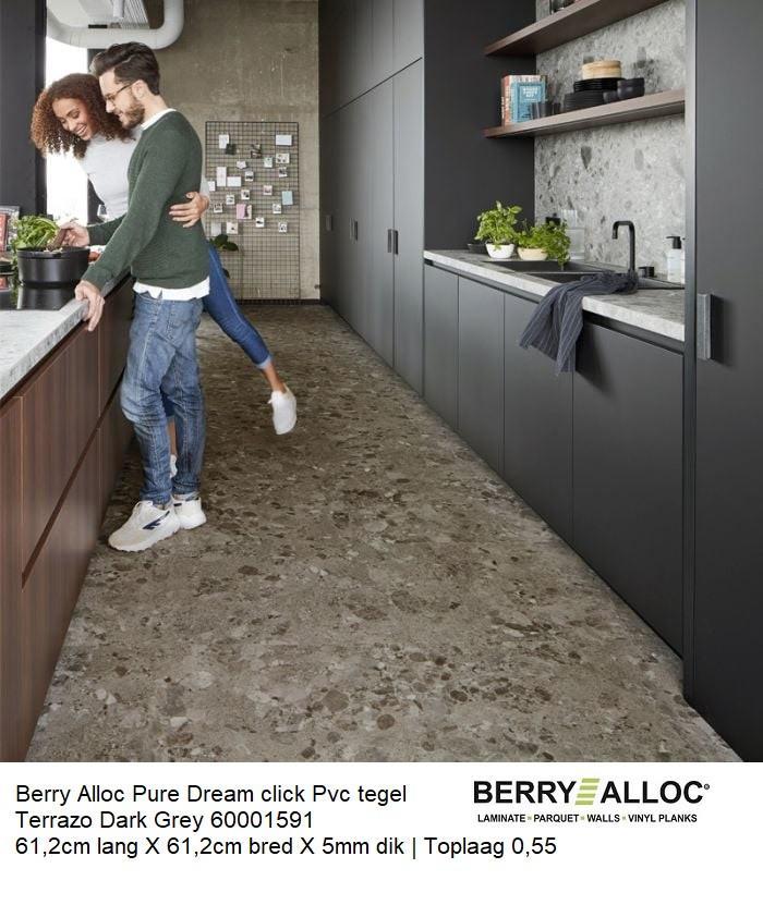 Pvc Dream Click Terrazzo Dark Grey 61cm lang X 61cm brede, Huis en Inrichting, Stoffering | Vloerbedekking, Nieuw, Laminaat, Grijs