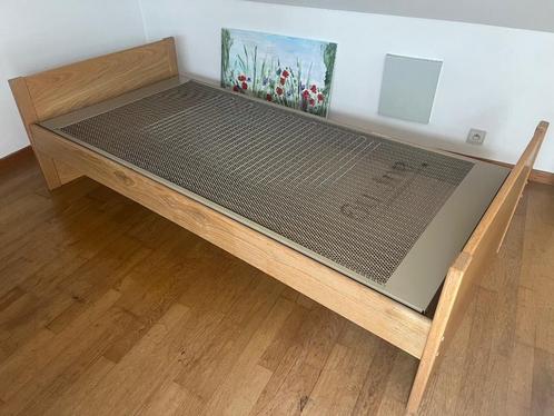 Lit une personne, Huis en Inrichting, Slaapkamer | Bedden, Zo goed als nieuw, Eenpersoons, 100 cm, 210 cm, Hout, Beige, Ophalen