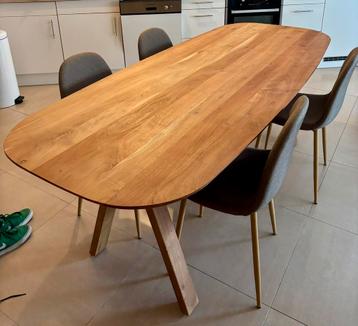Table à manger en acacia massif - 220x90cm, Comme neuf, Enlèvement, 50 à 100 cm, 200 cm ou plus