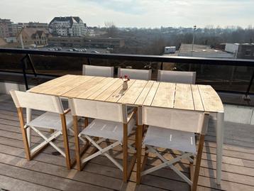 Teak tuintafel Diphano Icon + 6 regisseurstoelen Jardinico beschikbaar voor biedingen