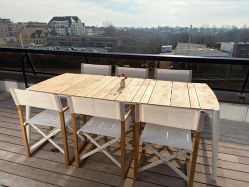 Teak tuintafel Diphano Icon + 6 regisseurstoelen Jardinico, Tuin en Terras, Tuinsets en Loungesets, Zo goed als nieuw, Tuinset
