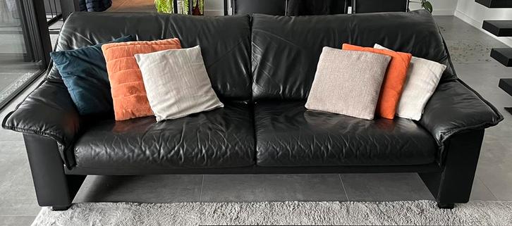 Durlet 3 places, cuir noir, Maison & Meubles, Canapés | Salons, Utilisé, Banc droit, Deux personnes, 200 à 250 cm, 75 à 100 cm