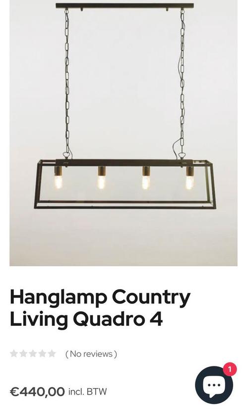 Lampe suspendue Designe Country Living Quadro 4, Maison & Meubles, Lampes | Suspensions, Neuf, Verre, Métal, Enlèvement ou Envoi