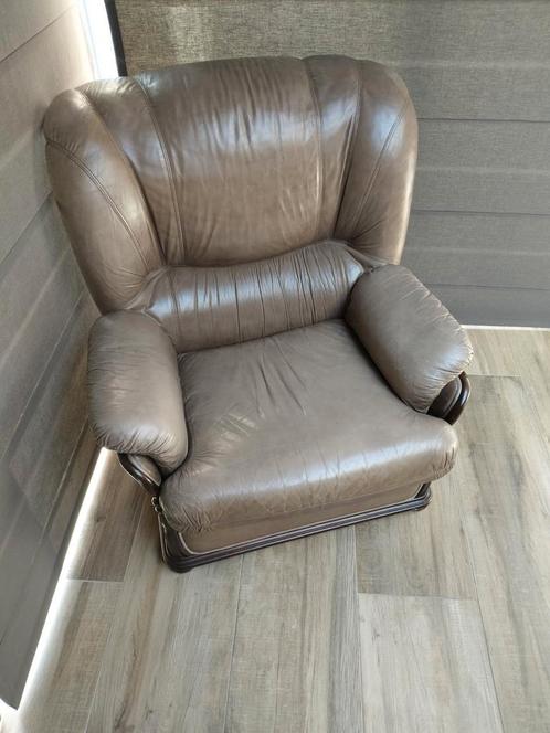 2 lederen zetels, Huis en Inrichting, Fauteuils, Gebruikt, Ophalen
