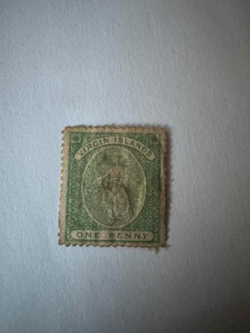 Oude postzegel van de Britse Maagdeneilanden — 1 groene cent beschikbaar voor biedingen