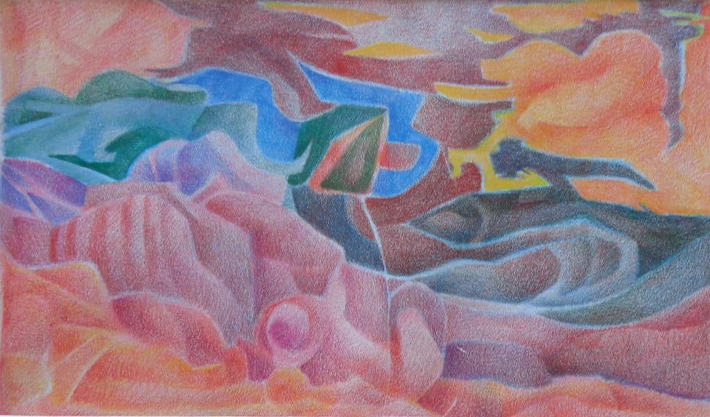 JEAN-MARIE BROUYERE / ABSTRACT LANDSCHAP / ORIGINEEL 42x58cm, Antiquités & Art, Art | Peinture | Abstraite, Enlèvement ou Envoi