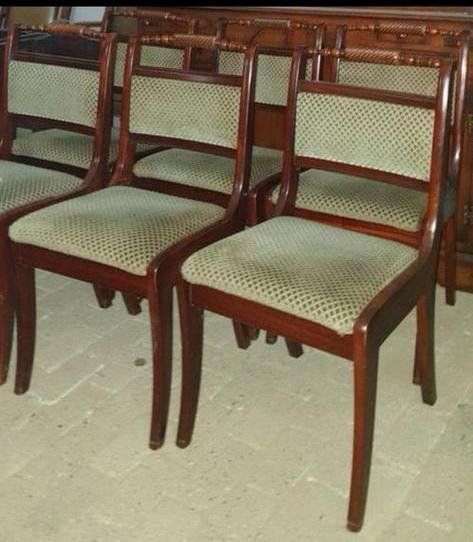 6 Heldense mahonie eetkamer stoelen, Huis en Inrichting, Stoelen, Gebruikt, Vijf, Zes of meer stoelen, Hout, Stof, Overige kleuren