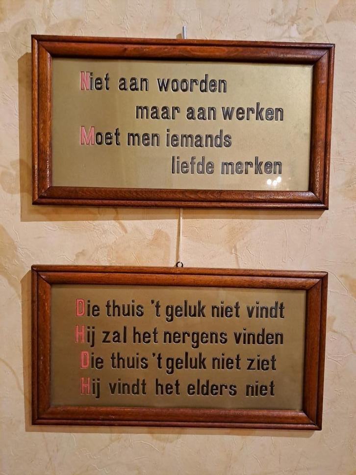 Gezegden in houten kader jaren 1940, Huis en Inrichting, Woonaccessoires | Tekstborden en Spreuken, Zo goed als nieuw, Ophalen