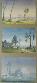 Gies Cosyns, 3 originele aquarellen in 1 lijst, Antiek en Kunst, Ophalen
