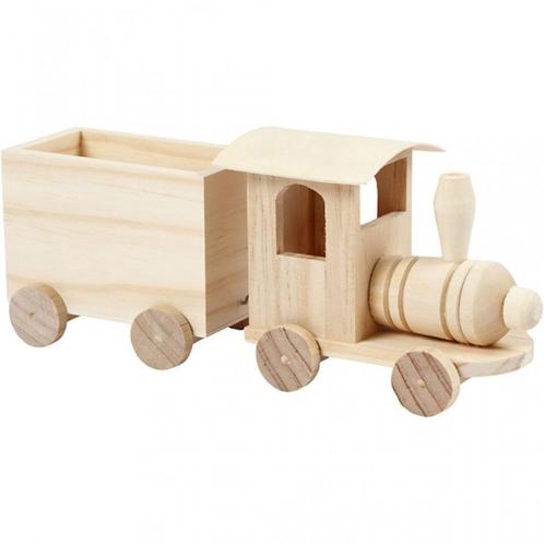 Houten speelgoed trein met wagon 21.5x9.5cm cadeau kinderen, Hobby en Vrije tijd, Knutselen, Nieuw, Knutselwerk, Verzenden