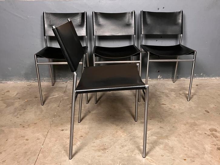 Martin Visser ‘t Spectrum SE 06 stoelen 4x, Huis en Inrichting, Stoelen, Gebruikt, Vier, Leer, Metaal, Zwart, Ophalen