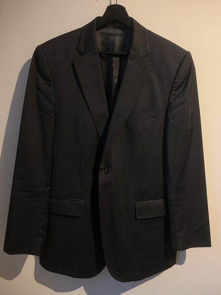 STEED AND BARNEY'S pak van 100% wol, fijne strepen 54, Kleding | Heren, Kostuums en vesten, Gedragen, Maat 52/54 (L), Zwart, Ophalen of Verzenden