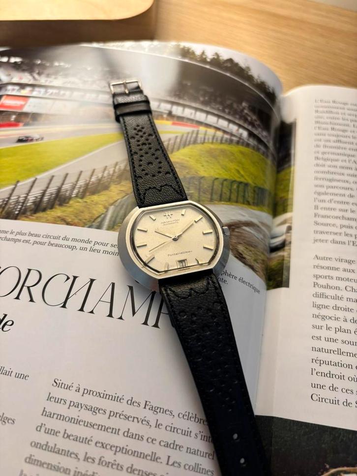 Hamilton Fontainebleau, Handtassen en Accessoires, Horloges | Antiek, Polshorloge, Overige merken, Staal, 1960 of later, Met bandje