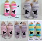 mitaines , gants , tricot , acrylique , broderie chats, Mitaines , gants, Envoi, Neuf, Gants
