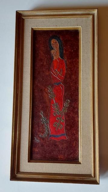 schilderij ingekaderd - vrouw met kind beschikbaar voor biedingen