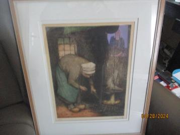 Femme à la cheminée gravure en couleur numérotée et signée 3