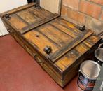 Authentieke houten salontafel met wielen, Ophalen, Gebruikt, 100 tot 150 cm, Rechthoekig