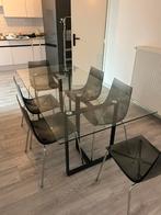 Keukentafel glas met zwarte stalen poten + 6 stoelen, Huis en Inrichting, Tafels | Eettafels, Ophalen, Glas