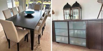Tafel met 8 stoelen en dressoirkast, Enlèvement