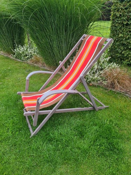 Chaise de plage vintage rétro, Jardin & Terrasse, Chaises longues, Comme neuf, Bois, Enlèvement