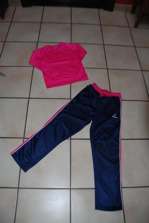 Marineblauwe en roze broek en jasje set T140 of 9/10A, Kinderen en Baby's, Kinderkleding | Maat 140, Zo goed als nieuw, Meisje