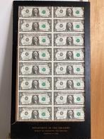 Blad met 16 authentieke ongesneden biljetten van USD 1, Postzegels en Munten, Bankbiljetten | Amerika, Ophalen of Verzenden, Noord-Amerika
