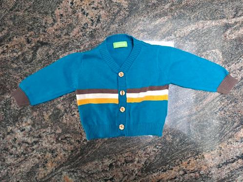 Taille 62 Gilet tricoté turquoise marron, blanc, rayure jaun, Enfants & Bébés, Vêtements de bébé | Taille 62, Comme neuf, Garçon