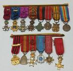 14 Belgische medailles miniatuur aan 2 barren WOI en WOII, Ophalen of Verzenden, Landmacht, Lintje, Medaille of Wings