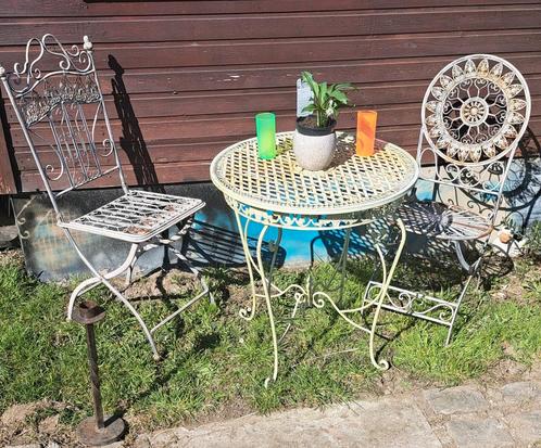 Prachtige vintage gietijzeren tuinset 4 klapstoelen en tafel, Tuin en Terras, Tuinsets en Loungesets, Zo goed als nieuw, Tuinset