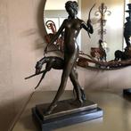bronzen beeld Diana godin v jacht m greyhound windhond hazew, Antiek en Kunst, Ophalen of Verzenden