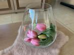 Glazen vaas met bundel tulpen, Ophalen of Verzenden, Nieuw