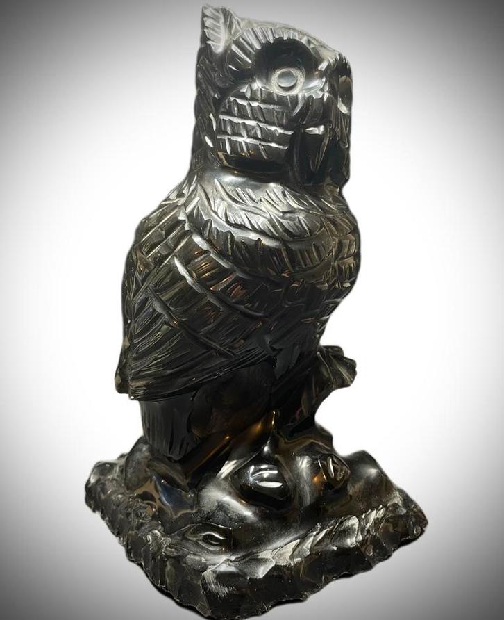 Prachtige uilen beeld Mexicaanse Jalisco Regenboog Obsidiaan, Antiek en Kunst, Kunst | Beelden en Houtsnijwerken, Ophalen of Verzenden