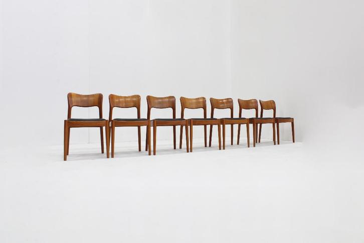 Ensemble de 7 chaises de salle vintage en teck Niels Koefoed, Maison & Meubles, Chaises, Comme neuf, Cinq, Six Chaises ou plus