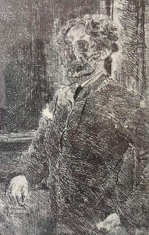 Ensor - Zelfportret - Prent in kader - 75 x 116 mm - Goed, Antiek en Kunst, Kunst | Etsen en Gravures, Ophalen of Verzenden