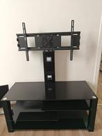 Zwarte tv-meubel met verstelbare beugels, Ophalen, Gebruikt, 100 tot 150 cm, Glas