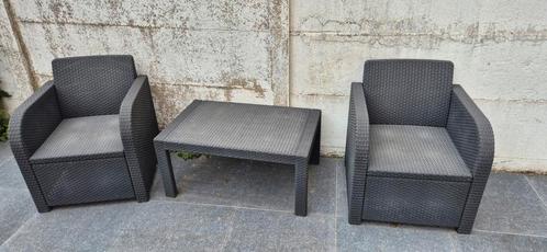 Tuinset – 2 stoelen + tafeltje + zetel – €50, Tuin en Terras, Tuinmeubel-accessoires, Gebruikt, Ophalen