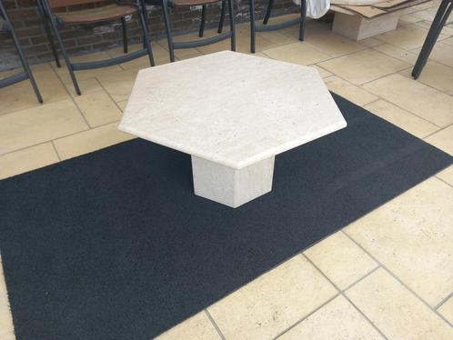 Prachtige travertin salontafel 6-hoek van 80 cm, Huis en Inrichting, Tafels | Sidetables, Ophalen of Verzenden