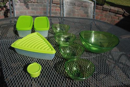Set felgroene schalen en opbergdozen Goede staat!, Huis en Inrichting, Keuken | Keukenbenodigdheden, Gebruikt, Ophalen of Verzenden