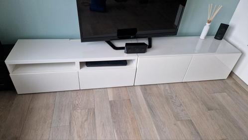 2-delig wit tv-meubel met glazen oppervlak, Huis en Inrichting, Kasten |Televisiemeubels, Gebruikt, Minder dan 100 cm, 200 cm of meer