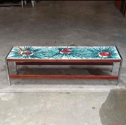Table basse Vintage De Nisco Céramique Chrome Bois 1970's, Verzamelen, Retro, Ophalen of Verzenden